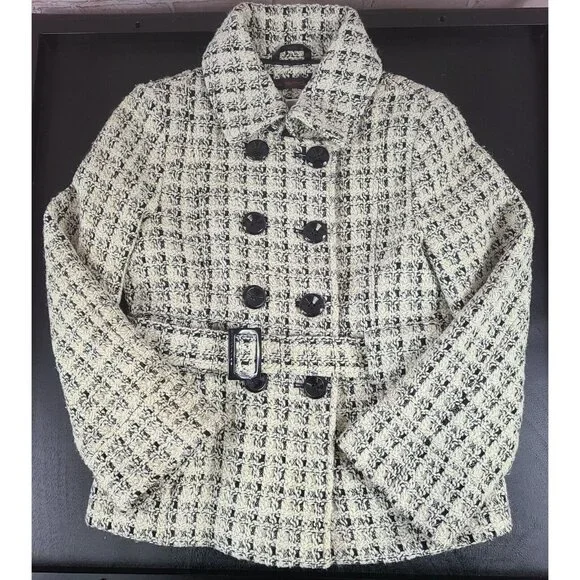 Via Spiga Wool Blend Mid Length Lined Belt Black/Cream Coat Jacket Women's Large - Picture 8 of 16